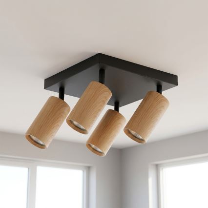 Brilagi - SELE SQUARE Spotlight 4xGU10/30W/230V, Black with Oak Finish