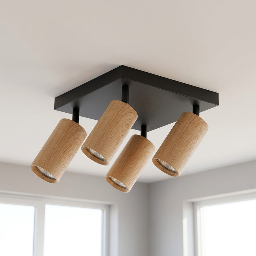 Brilagi - SELE SQUARE Spotlight 4xGU10/30W/230V, Black with Oak Finish