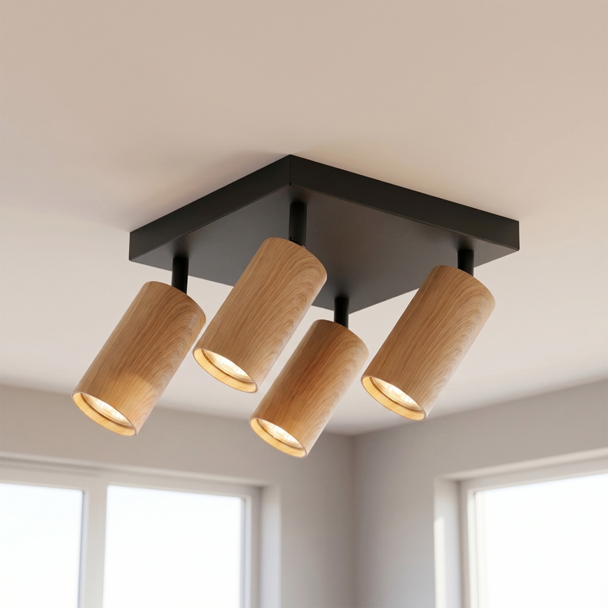 Brilagi - SELE SQUARE Spotlight 4xGU10/30W/230V, Black with Oak Finish