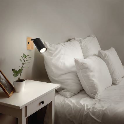 Brilagi - SELE wall-mounted spotlight 1xGU10/30W/230V black/oak decor