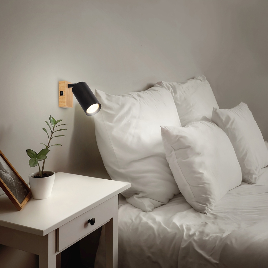Brilagi - SELE wall-mounted spotlight 1xGU10/30W/230V black/oak decor