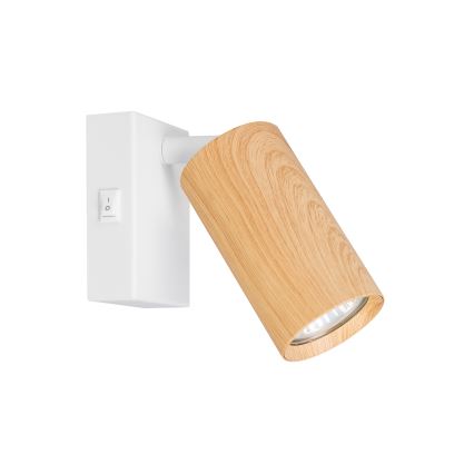 BRILAGI - SELE wall spotlight with switch, 1x GU10, 30W, 230V, white/oak decor