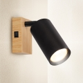 Brilagi - SELE Wall Spotlight with Switch 1x GU10/30W/230V, Black/Oak Finish