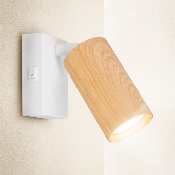 Brilagi - SELE wall spotlight with switch, 1x GU10, 30W, 230V, white/oak decor