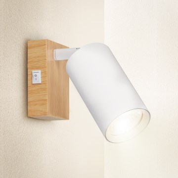 Brilagi - SELE Wall Spotlight with Switch 1xGU10/30W/230V White/Oak Finish