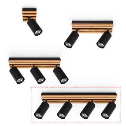 Brilagi - SELE WOOD 4-light GU10 Spotlight, 30W each, 230V, Black/Wood