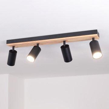 Brilagi - SELE WOOD ACOUSTIC 4-light GU10 Spotlight, 30W each, 230V, Black/WOOD ACOUSTIC