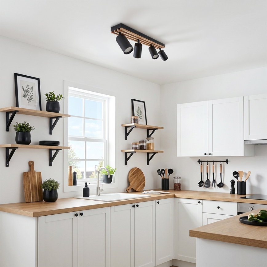 Brilagi - SELE WOOD ACOUSTIC 4-light GU10 Spotlight, 30W each, 230V, Black/WOOD ACOUSTIC