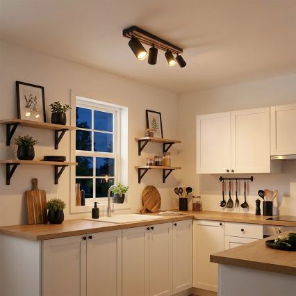 Brilagi - SELE WOOD ACOUSTIC 4-light GU10 Spotlight, 30W each, 230V, Black/WOOD ACOUSTIC