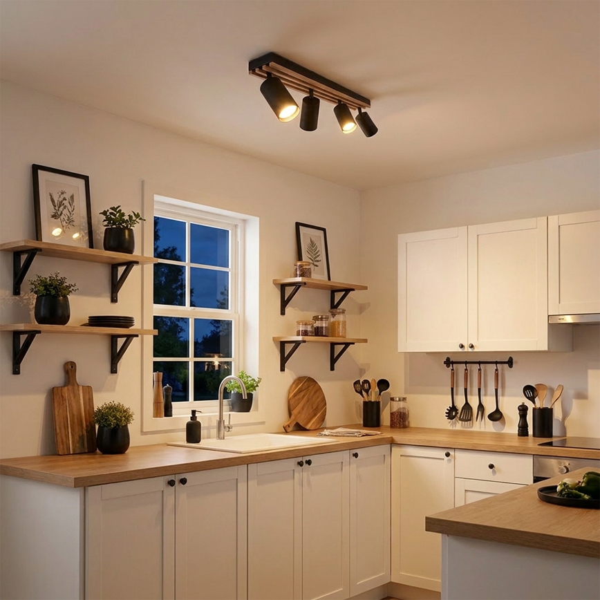 Brilagi - SELE WOOD ACOUSTIC 4-light GU10 Spotlight, 30W each, 230V, Black/WOOD ACOUSTIC