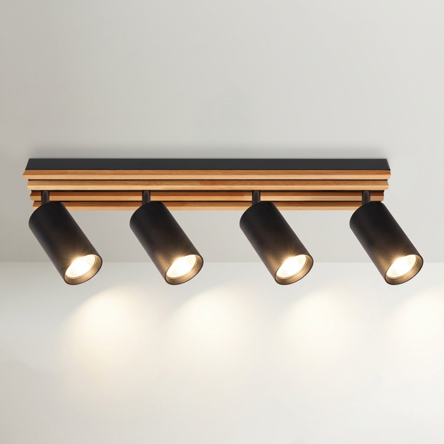 Brilagi - SELE WOOD ACOUSTIC 4-light GU10 Spotlight, 30W each, 230V, Black/WOOD ACOUSTIC