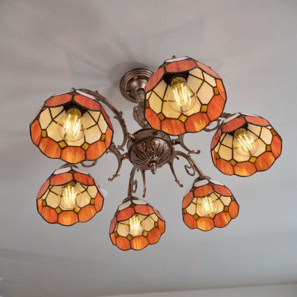 Brilagi - SIENNA Tiffany stained-glass flush-mount chandelier 6xE27/60W/230V Ø 60 cm