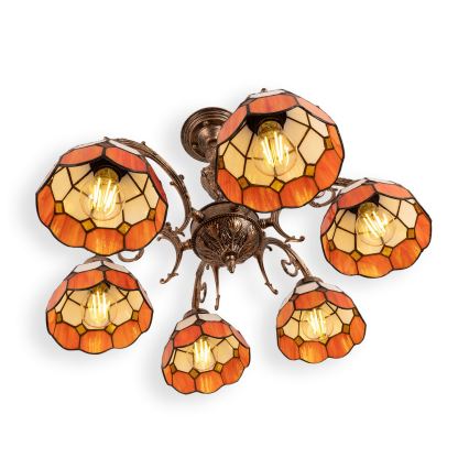 Brilagi - SIENNA Tiffany stained-glass flush-mount chandelier 6xE27/60W/230V Ø 60 cm