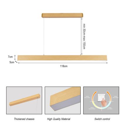 Brilagi - SLEEKLINE Cable-Suspended LED Pendant, 40W, 230V, 3000/4500/6000K, Oak Finish