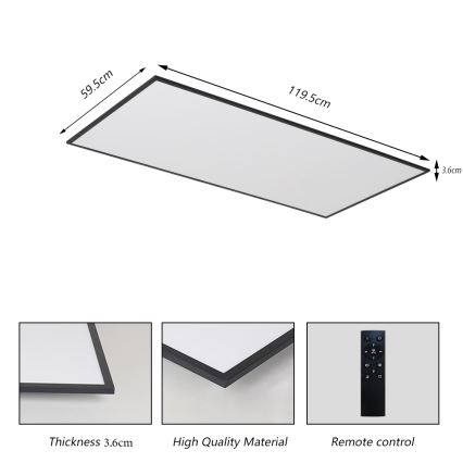 Brilagi - Dimmable LED Ceiling Light SLIMFRAME LED/80W/230V 120x60 cm 3000-6000K black + remote control