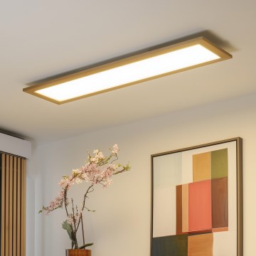 Brilagi - SLIMFRAME WOOD Dimmable LED Ceiling Light LED/58W/230V 124x34 cm 3000-6000K Brown + Remote Control