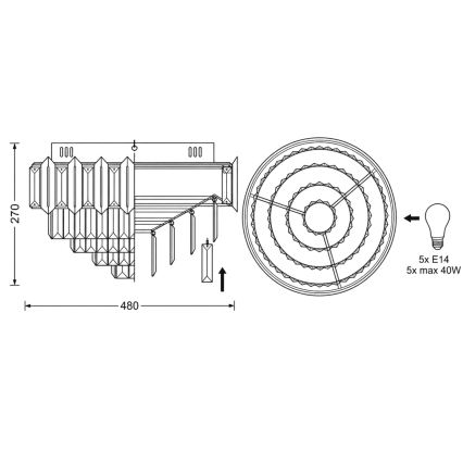 BRILAGI - SPECTRA Ceiling light 5x E14/40W/230V, 48 cm diameter, polished chrome
