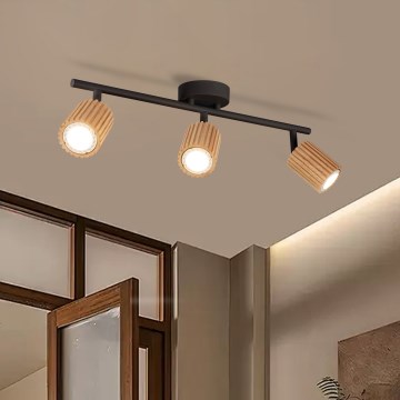 Brilagi - Spotlight MODERN WOOD 3xGU10/8W/230V rubberwood/black