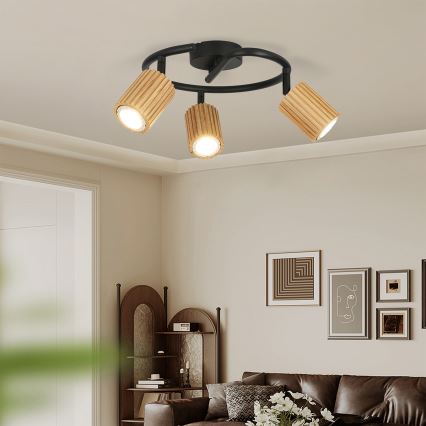 Brilagi - Spotlight MODERN WOOD 3xGU10/8W/230V rubberwood/black
