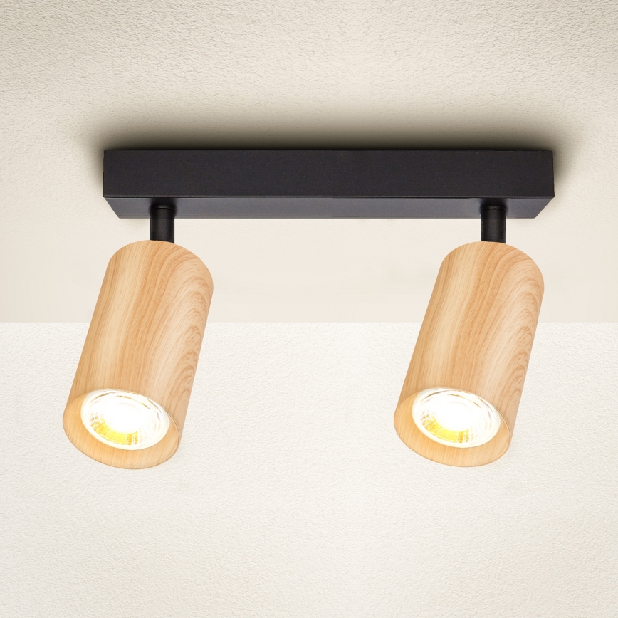 Brilagi - Spotlight SELE 2xGU10/30W/230V black/oak decor