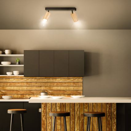 Brilagi - Spotlight SELE 2xGU10/30W/230V black/oak decor