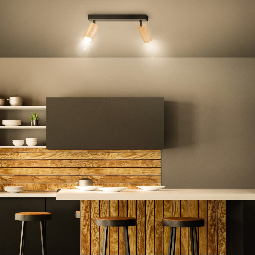 Brilagi - Spotlight SELE 2xGU10/30W/230V black/oak decor