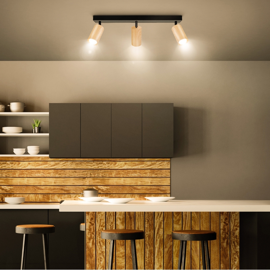 Brilagi - Spotlight SELE 3xGU10/30W/230V black/oak decor