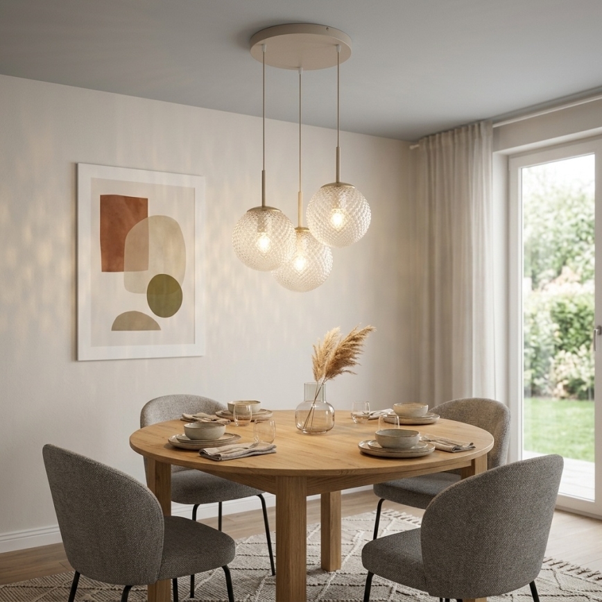 BRILAGI - STELLA cable-hung pendant light, 3x E27/60W/230V, beige/gold