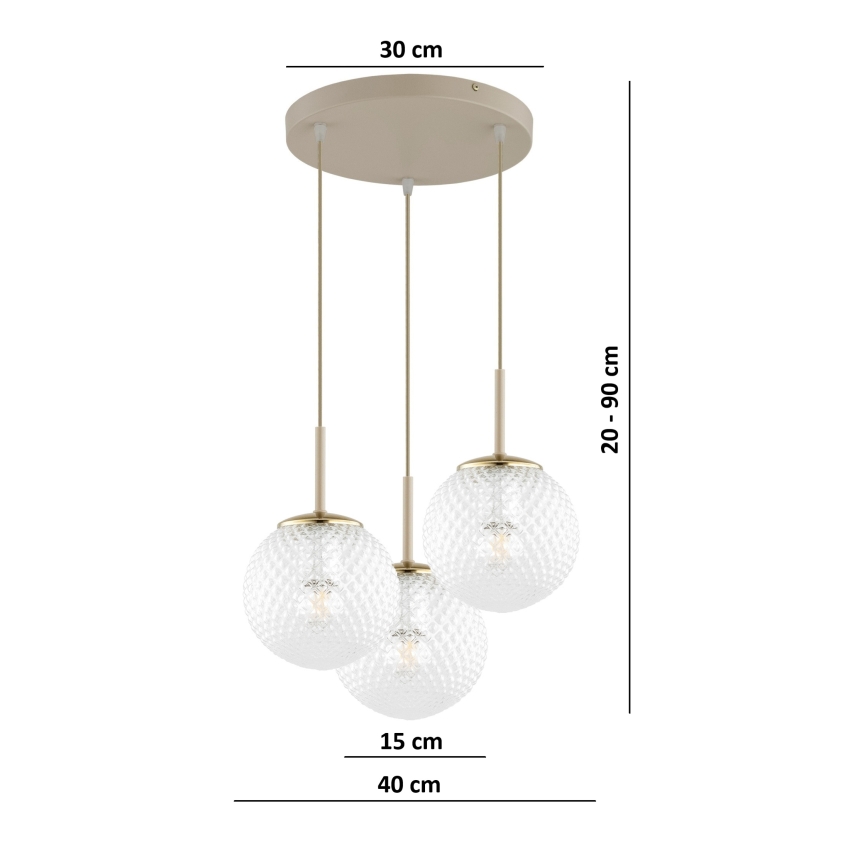 BRILAGI - STELLA cable-hung pendant light, 3x E27/60W/230V, beige/gold
