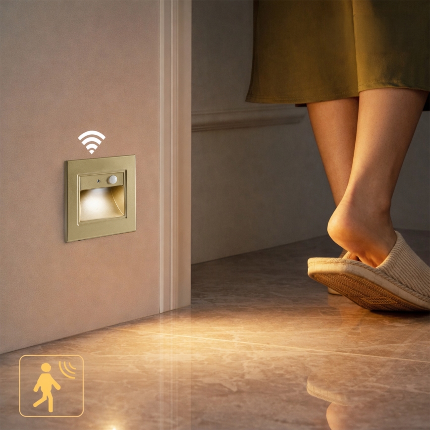 Brilagi - STEP LIGHT LED Stair Light with Sensor, 1.5W/230V, IP44, Gold