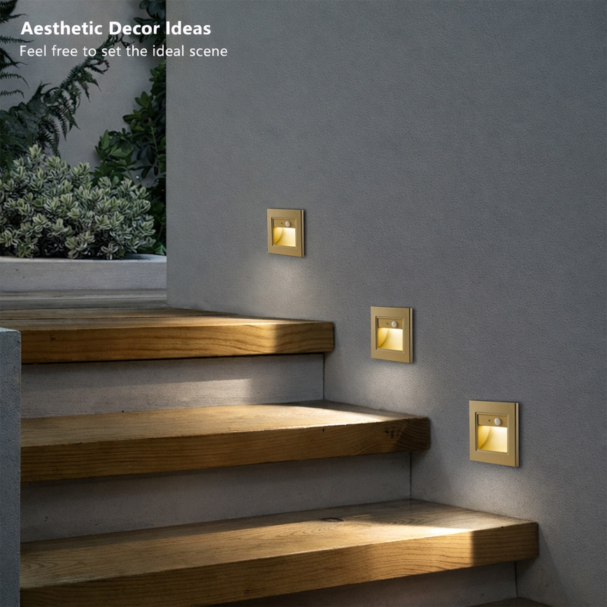 Brilagi - STEP LIGHT LED Stair Light with Sensor, 1.5W/230V, IP44, Gold