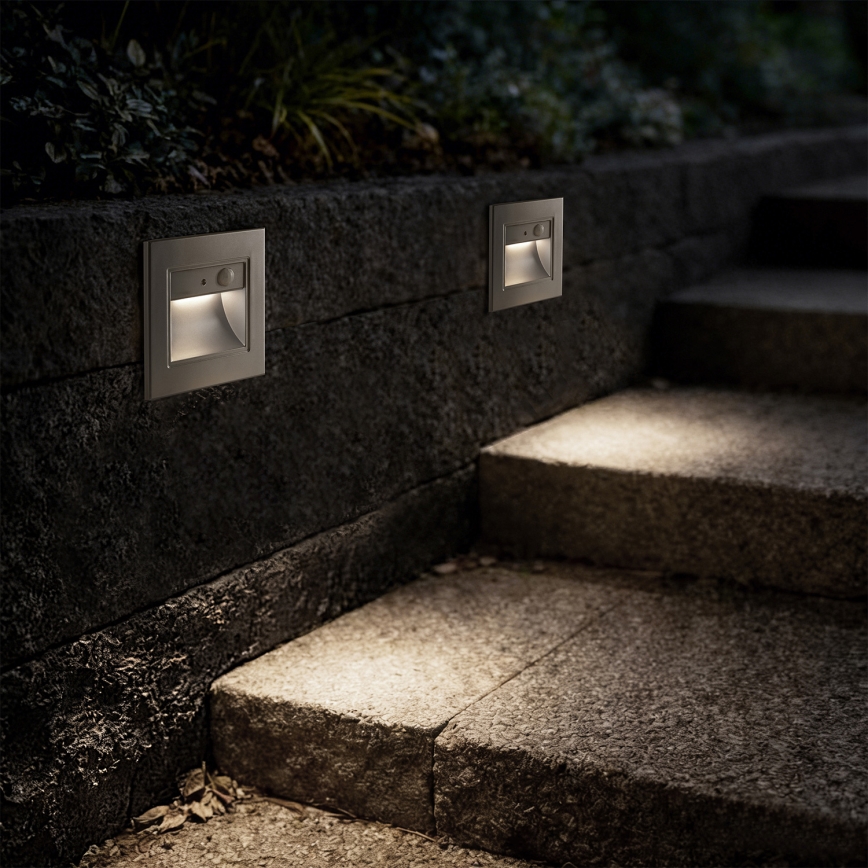 Brilagi - STEP LIGHT LED stair light with sensor, LED/1.5W/230V IP44 silver