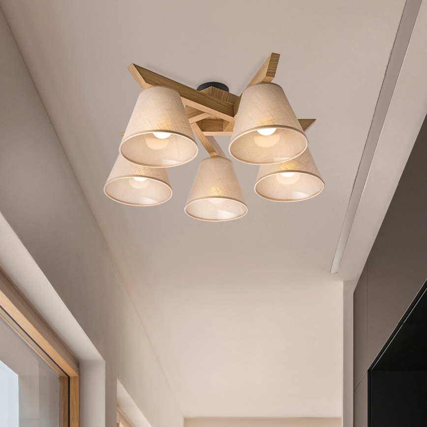 Brilagi - Surface-mounted chandelier ANTHONY 5xE14/40W/230V oak/beige