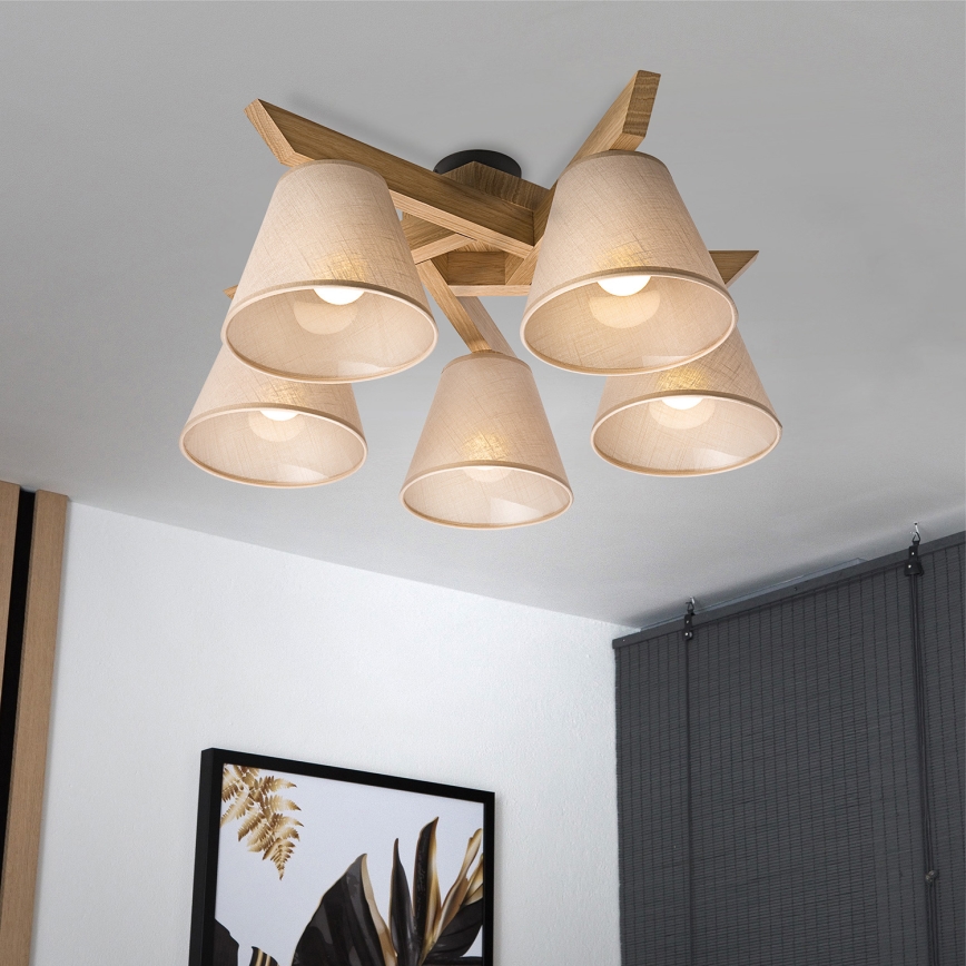 Brilagi - Surface-mounted chandelier ANTHONY 5xE14/40W/230V oak/beige