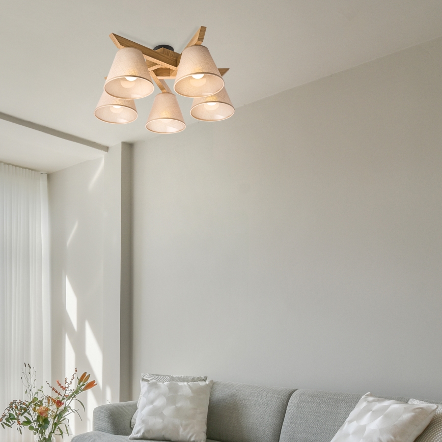 Brilagi - Surface-mounted chandelier ANTHONY 5xE14/40W/230V oak/beige
