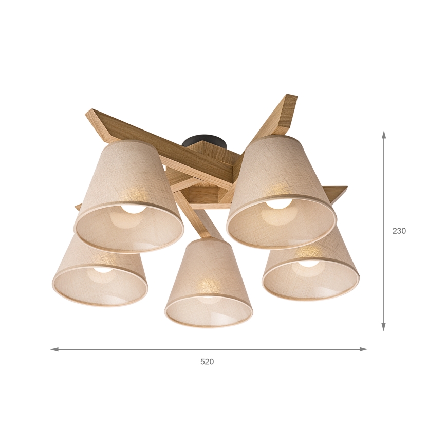 Brilagi - Surface-mounted chandelier ANTHONY 5xE14/40W/230V oak/beige