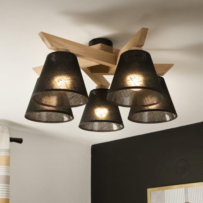 Brilagi - Surface-mounted chandelier ANTHONY 5xE14/40W/230V oak/black
