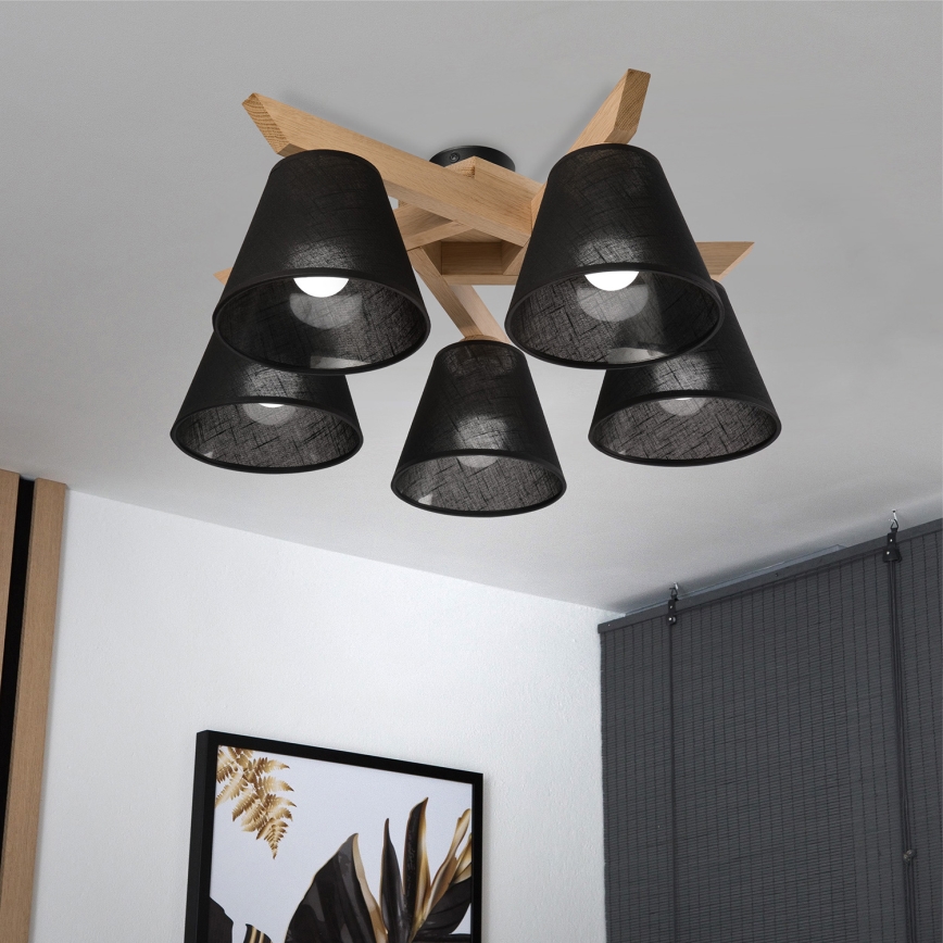 Brilagi - Surface-mounted chandelier ANTHONY 5xE14/40W/230V oak/black