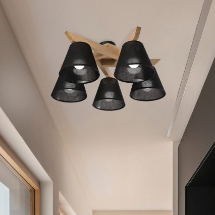 Brilagi - Surface-mounted chandelier ANTHONY 5xE14/40W/230V oak/black