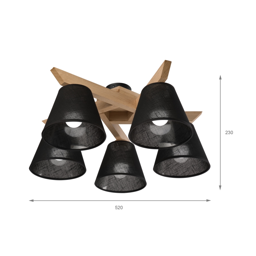 Brilagi - Surface-mounted chandelier ANTHONY 5xE14/40W/230V oak/black