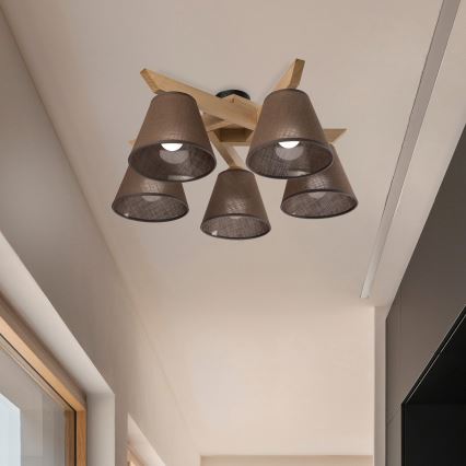 Brilagi - Surface-mounted chandelier ANTHONY 5xE14/40W/230V oak/brown
