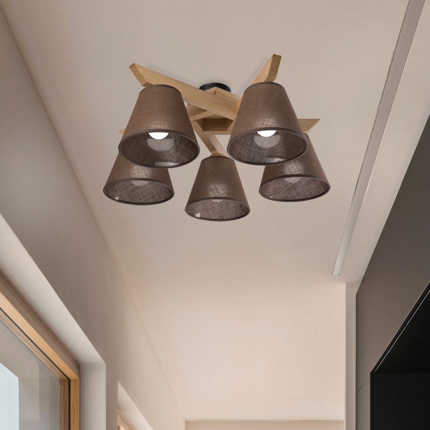 Brilagi - Surface-mounted chandelier ANTHONY 5xE14/40W/230V oak/brown