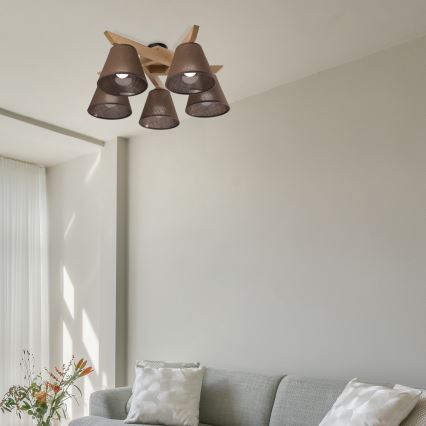 Brilagi - Surface-mounted chandelier ANTHONY 5xE14/40W/230V oak/brown