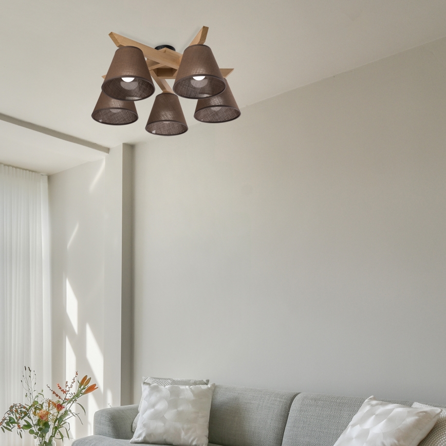 Brilagi - Surface-mounted chandelier ANTHONY 5xE14/40W/230V oak/brown