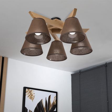 Brilagi - Surface-mounted chandelier ANTHONY 5xE14/40W/230V oak/brown