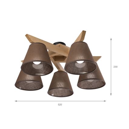 Brilagi - Surface-mounted chandelier ANTHONY 5xE14/40W/230V oak/brown