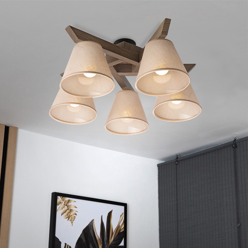 Brilagi - Surface-mounted chandelier ANTHONY 5xE14/40W/230V oak walnut/beige