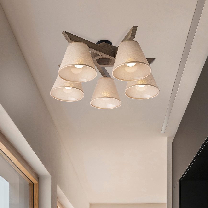 Brilagi - Surface-mounted chandelier ANTHONY 5xE14/40W/230V oak walnut/beige