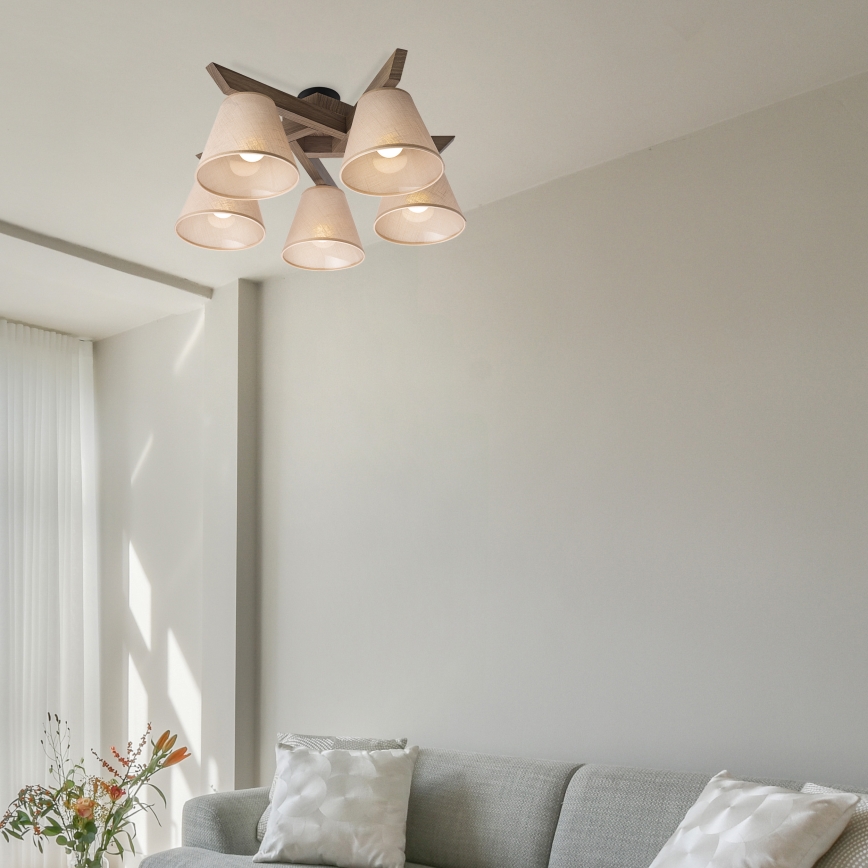 Brilagi - Surface-mounted chandelier ANTHONY 5xE14/40W/230V oak walnut/beige
