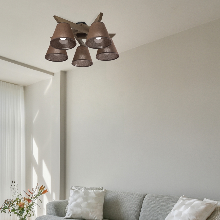 Brilagi - Surface-mounted chandelier ANTHONY 5xE14/40W/230V oak walnut/brown